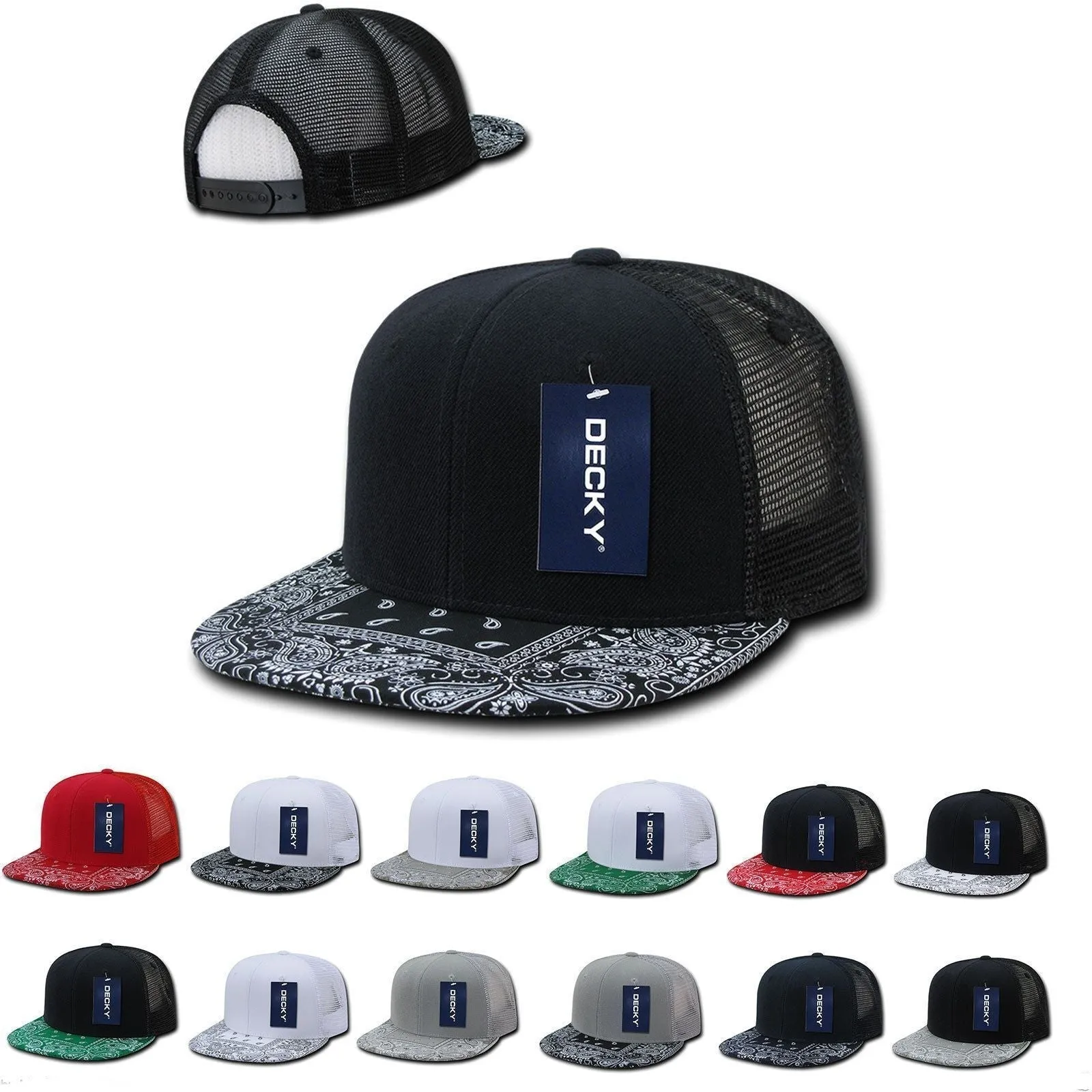 1 Dozen Decky 6 Panel Flat Bill Bandana Trucker Hats Caps Wholesale Lots!!