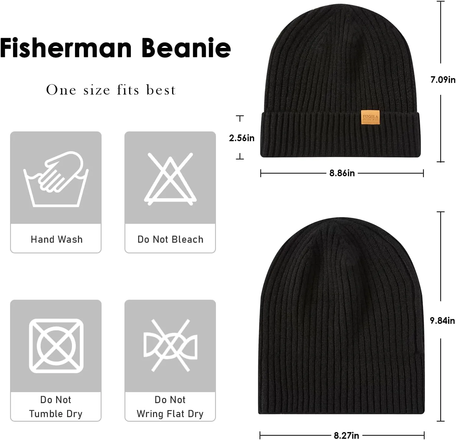 100% Merino Wool Fisherman Beanie Hat, Unisex Warm Winter Hats, Soft Breathable Knitted Short Cuffed Cap