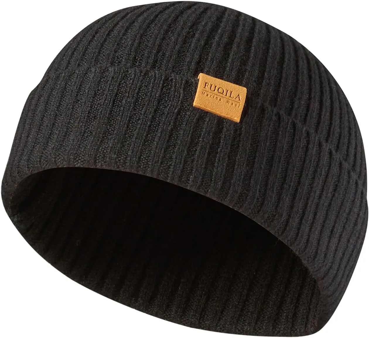 100% Merino Wool Fisherman Beanie Hat, Unisex Warm Winter Hats, Soft Breathable Knitted Short Cuffed Cap