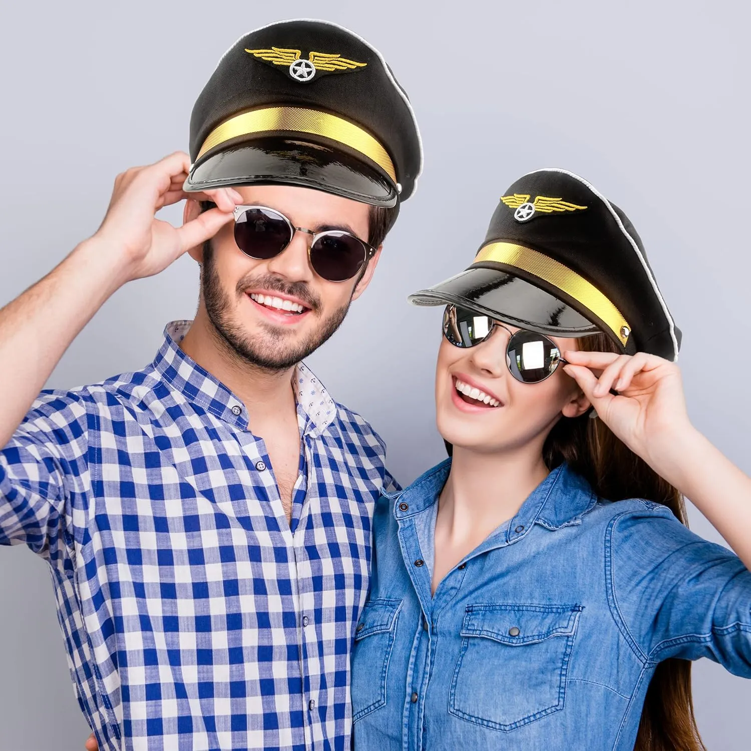 12 Pack Men Pilot Hats Airplane Hat Adjustable Airline Pilot Hat for Women Halloween Cosplay Costume Accessory