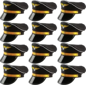 12 Pack Men Pilot Hats Airplane Hat Adjustable Airline Pilot Hat for Women Halloween Cosplay Costume Accessory