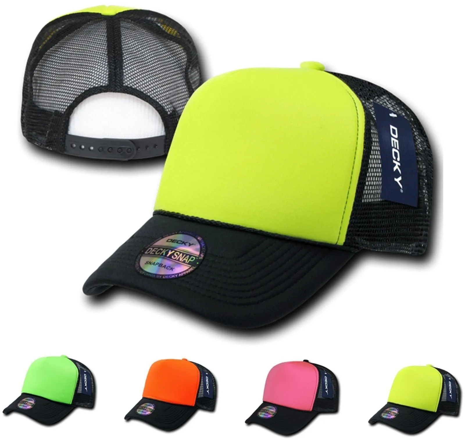 15 Lot Decky Blank Foam Neon Mesh Trucker Hats Caps Snapback Wholesale Bulk