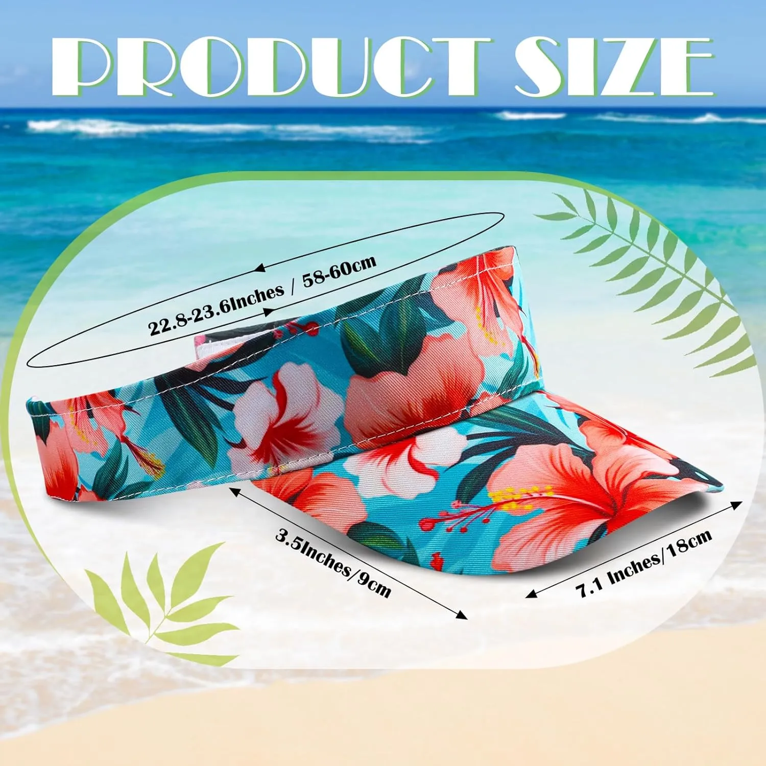 4 Pcs Hawaiian Visor Hat for Women Men Tropical Beach Adjustable Empty Top Sport Visor Cap for Summer Outdoor Pool
