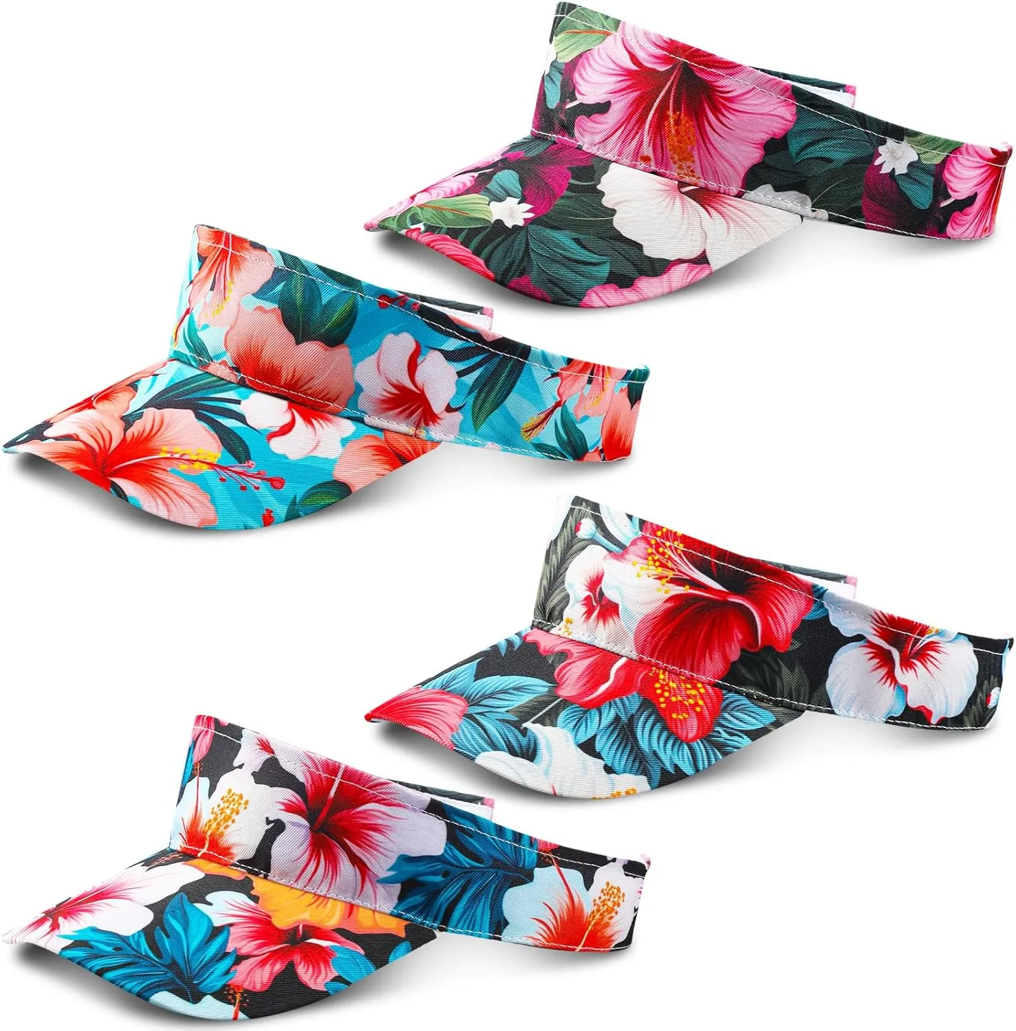 4 Pcs Hawaiian Visor Hat for Women Men Tropical Beach Adjustable Empty Top Sport Visor Cap for Summer Outdoor Pool