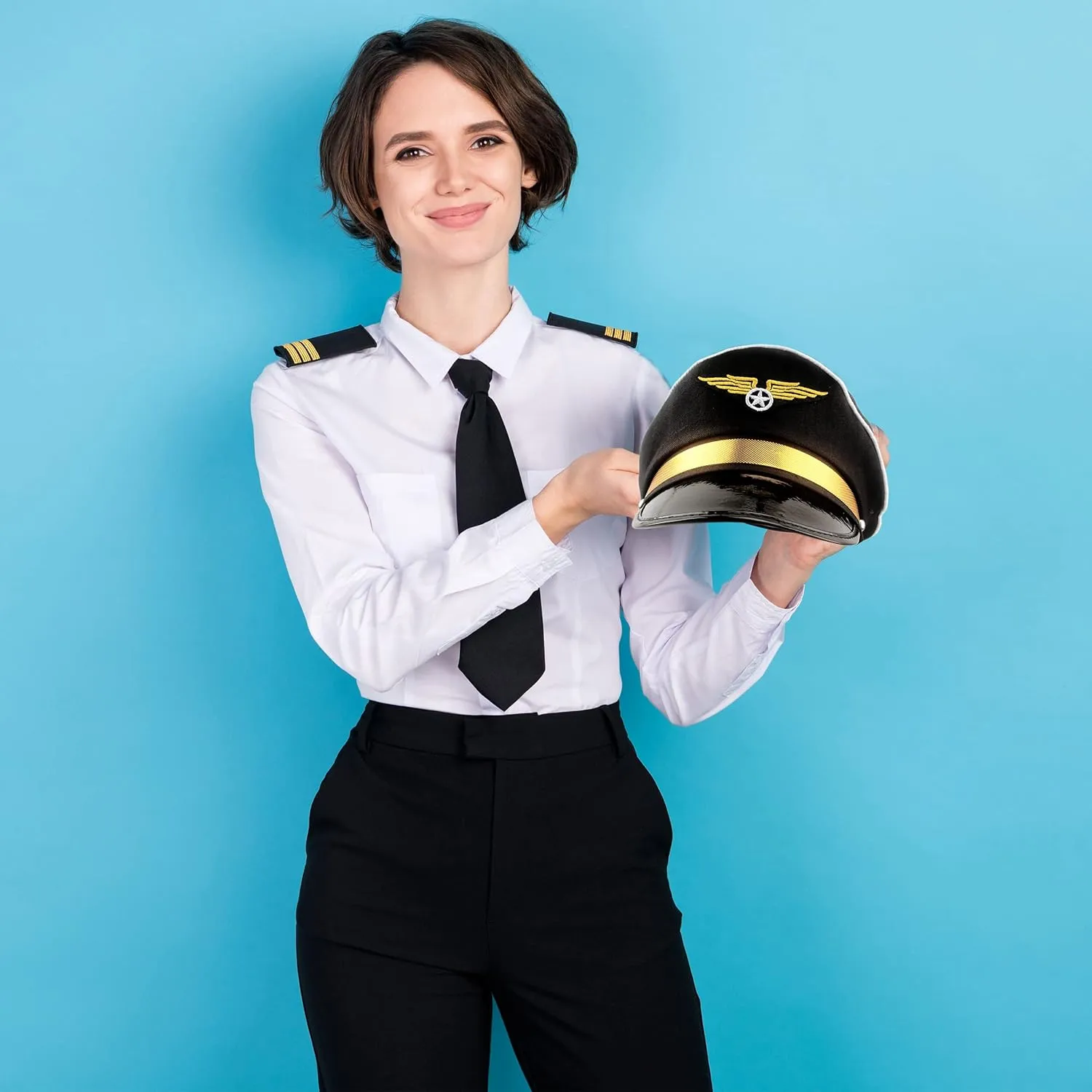8 Pack Adult Pilot Hat Airplane Captain Hat Costume Accessories for Men Women Halloween Cosplay Party Supplies