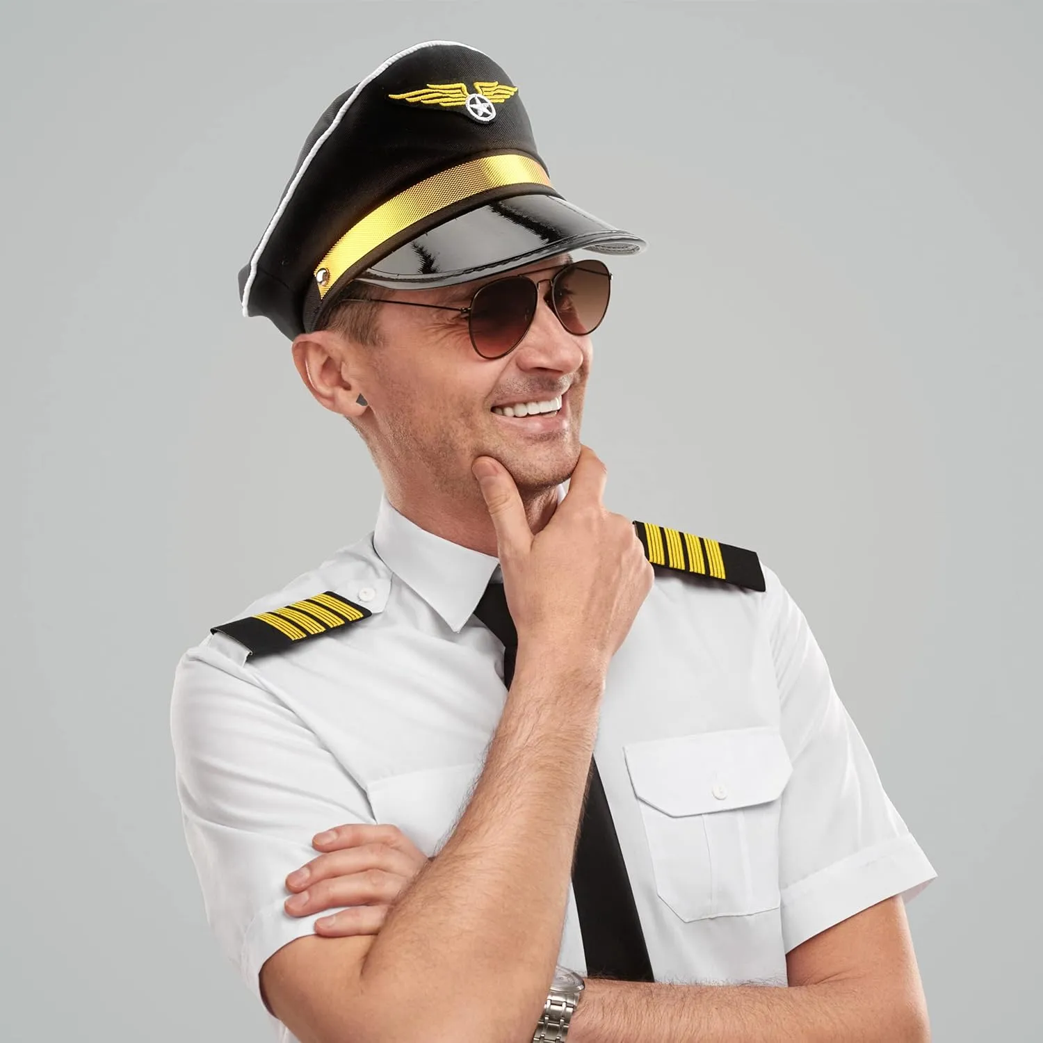 8 Pack Adult Pilot Hat Airplane Captain Hat Costume Accessories for Men Women Halloween Cosplay Party Supplies