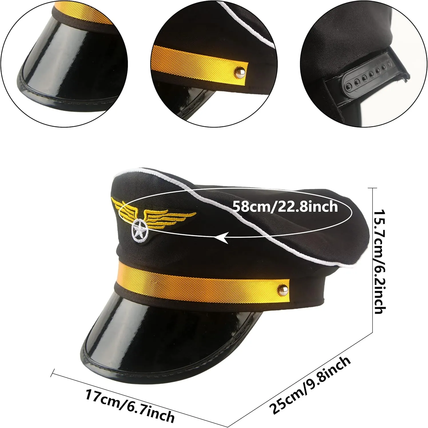 8 Pack Adult Pilot Hat Airplane Captain Hat Costume Accessories for Men Women Halloween Cosplay Party Supplies