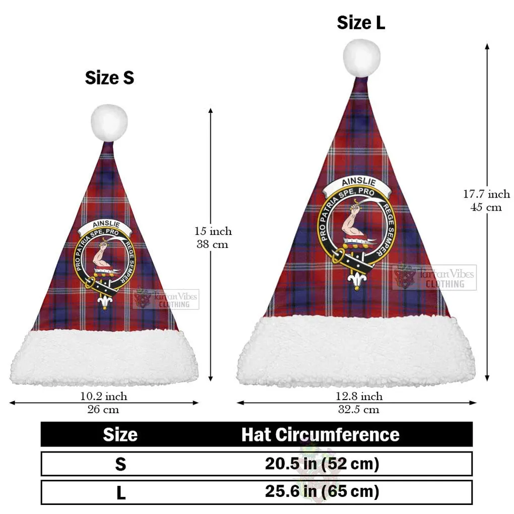 Ainslie Tartan Christmas Santa Hats with Family Crest