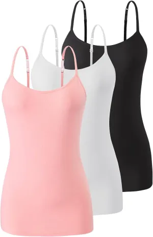 Air Curvey 2/3 Pack Cotton Women's Camisole with Shelf Bra Adjustable Strap Tank Tops Soft Undershirts Layering Tops