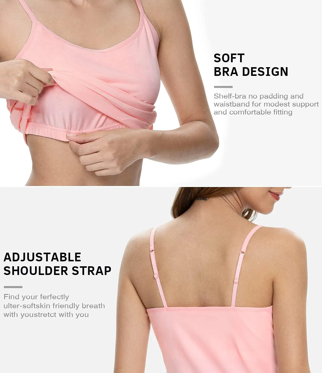 Air Curvey 2/3 Pack Cotton Women's Camisole with Shelf Bra Adjustable Strap Tank Tops Soft Undershirts Layering Tops