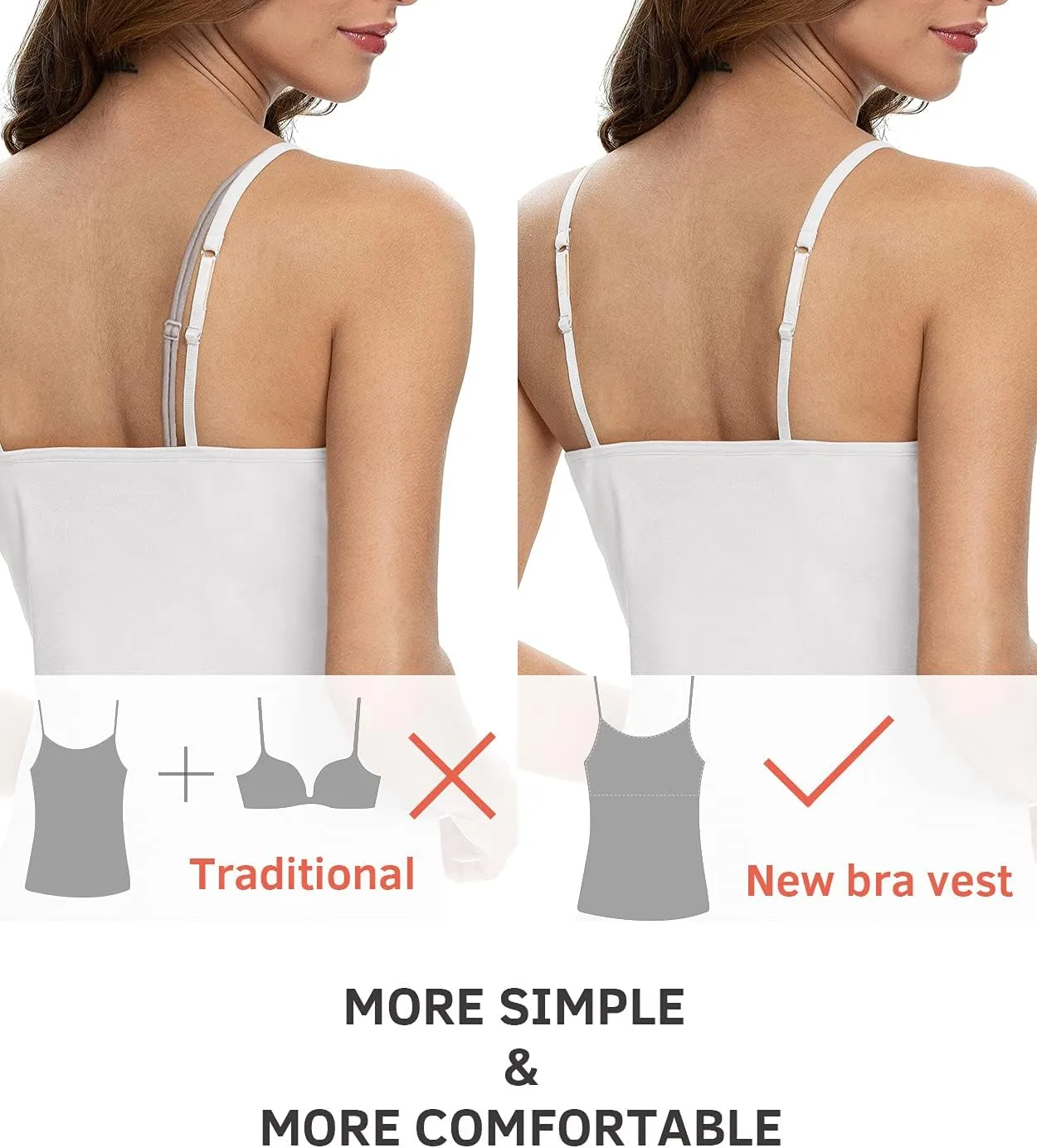 Air Curvey 2/3 Pack Cotton Women's Camisole with Shelf Bra Adjustable Strap Tank Tops Soft Undershirts Layering Tops