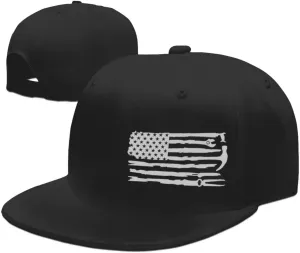 American Flag Hat Mens Snapback Hats for Men Black Flat Bill Brim Snap Backpack Hat Fitted Hats Adjustable USA Flag Flat Bill Hats for Men