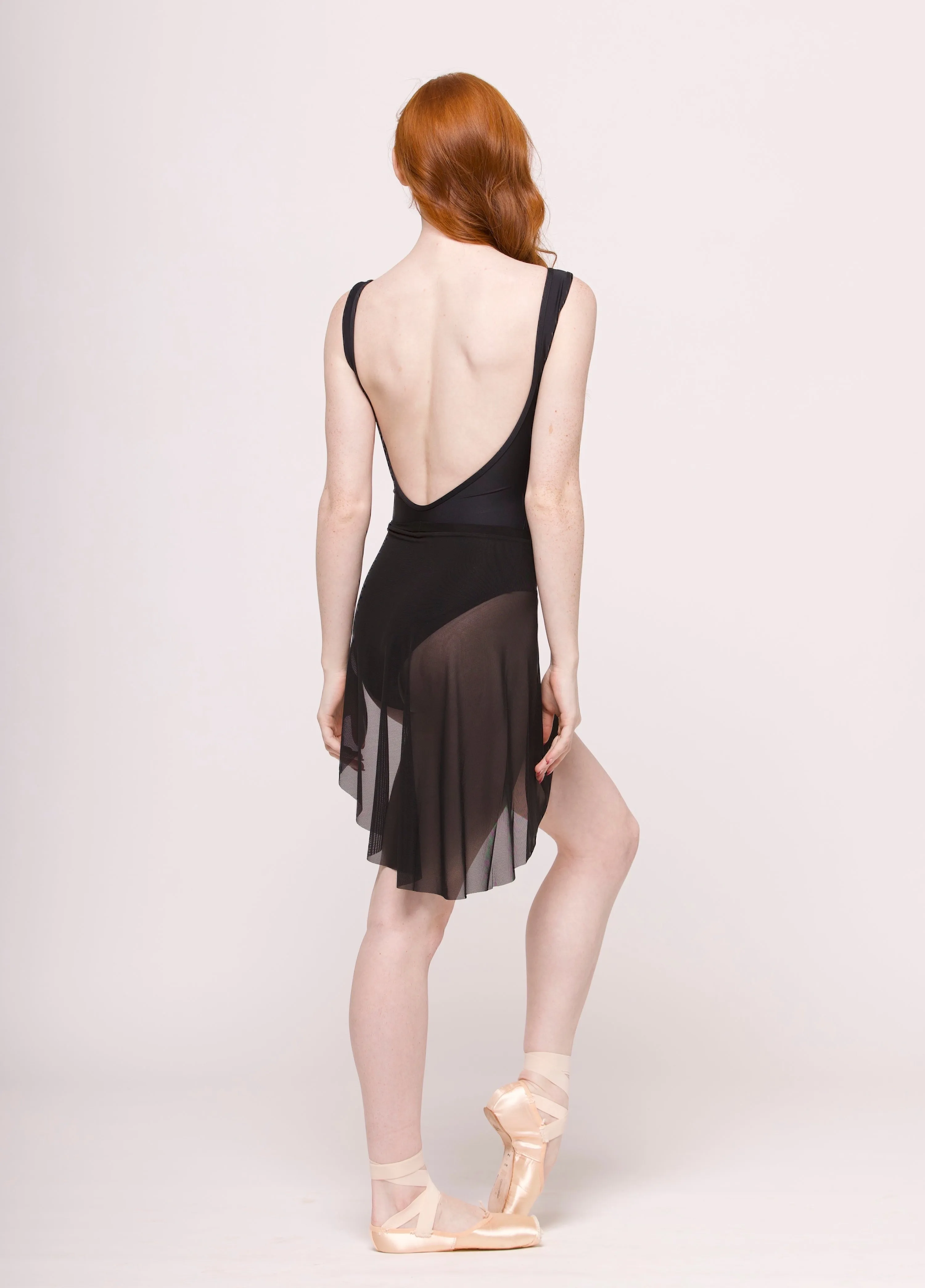 Asymmetrical Short Skirt Black Mesh RTW