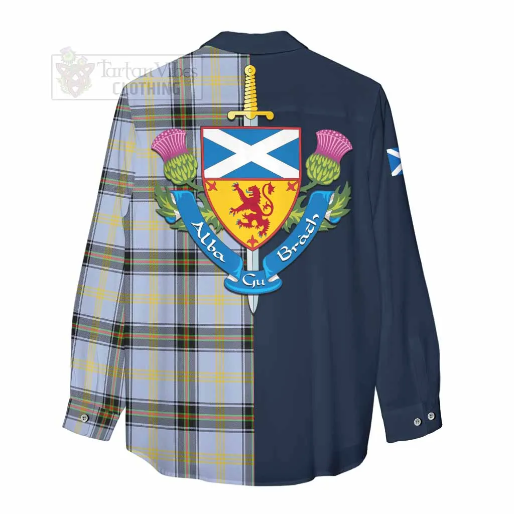 Bell Tartan Women's Casual Shirt Alba with Scottish Lion Royal Arm Half Style