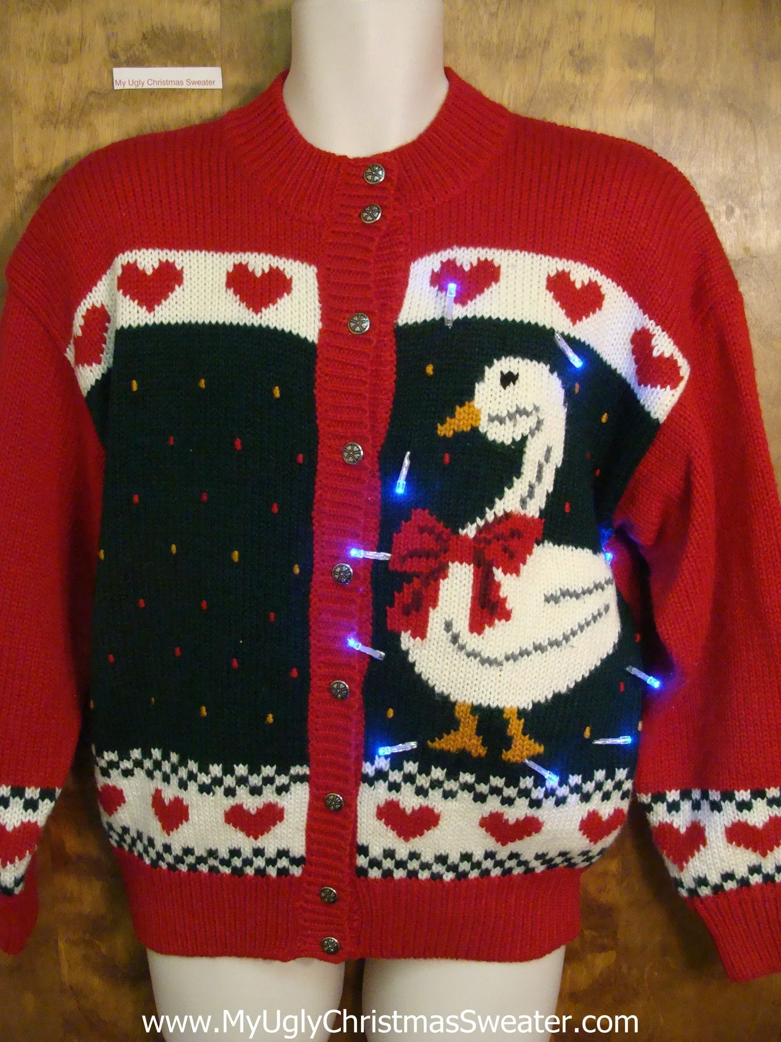 BEST 80s Duck with Bow Light Up Ugly Christmas Jumper