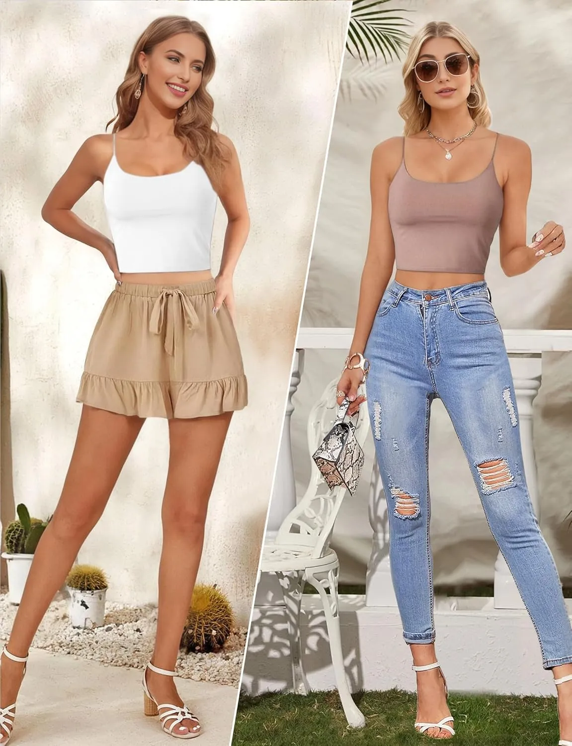 Buauty 2 & 4 Packs Crop Tank Top for Women, Basic Solid Cropped Double Layer Spaghetti Strap Short Sleeveless Camisole