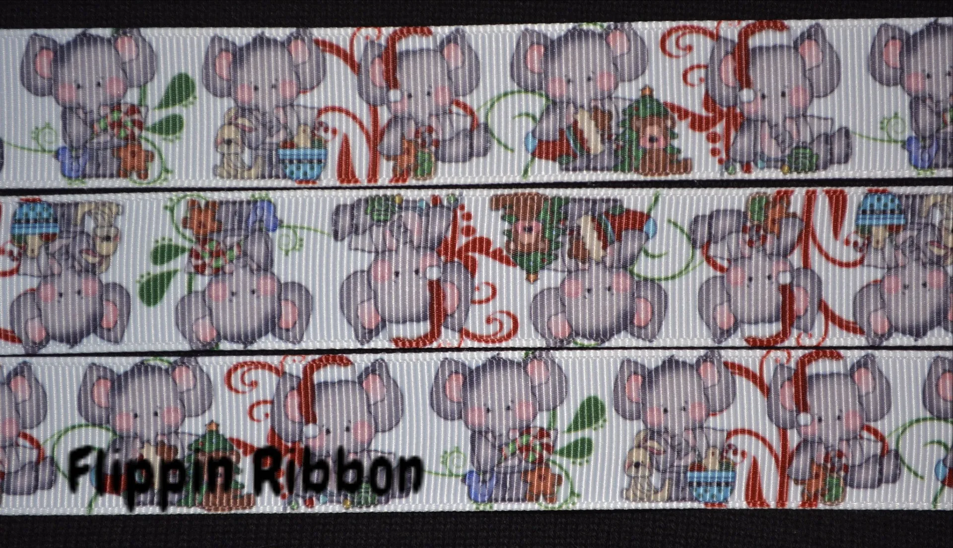 Christmas Elephant Ribbon - 7/8 inch Printed Grosgrain