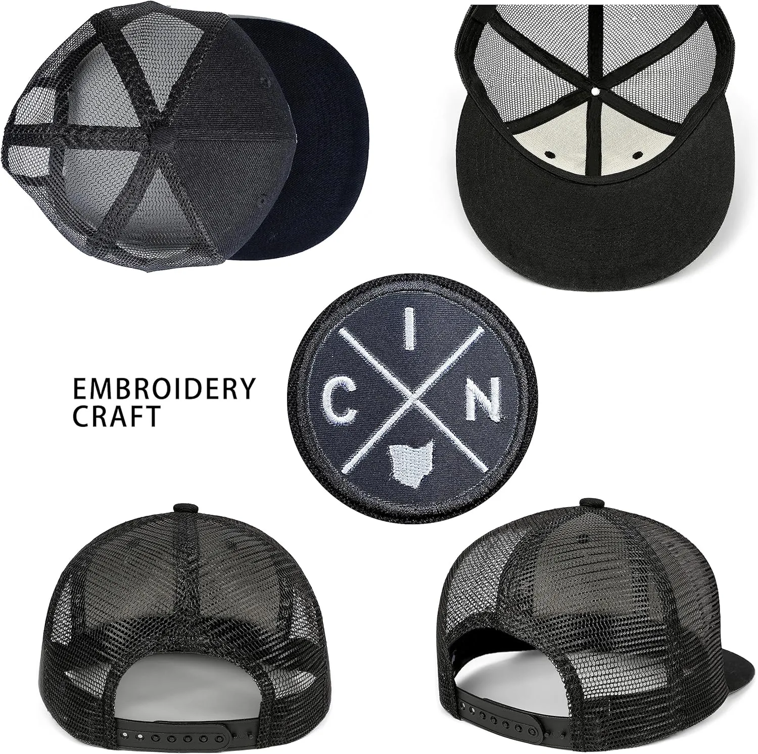 City Flat Brim Snapback Trucker Hat Mesh Hip Hop Flat Bill hat for Men & Women Unite State Adjustable Baseball Cap