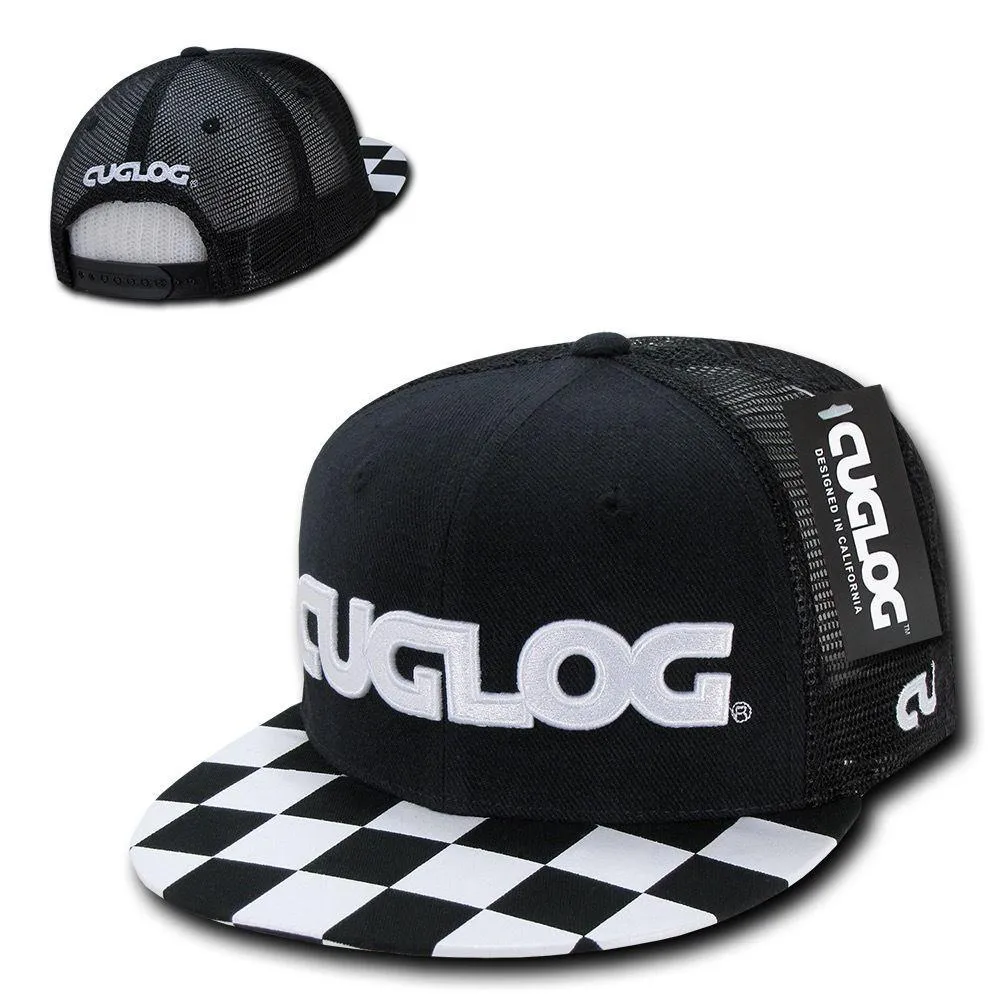 Cuglog Checker Retro Flat Bill High Crown 6 Panel Trucker Caps Hats