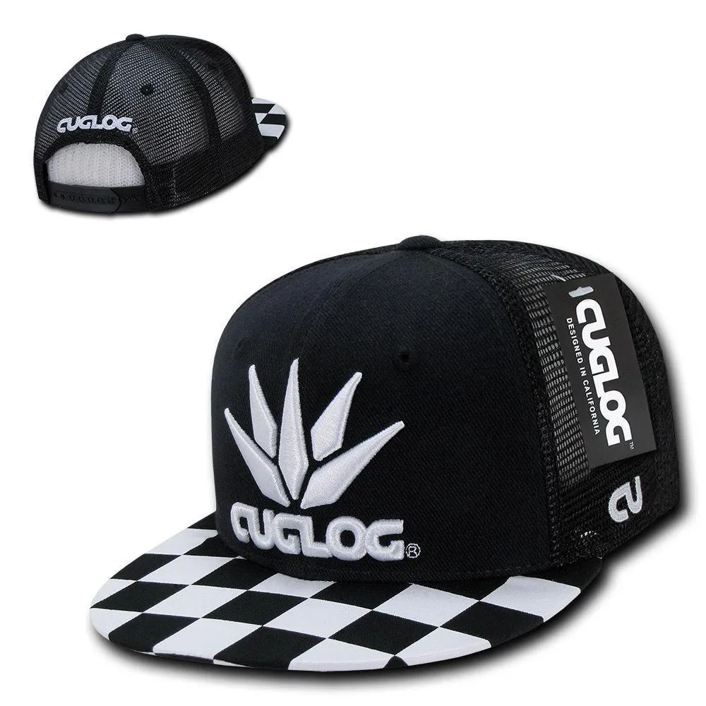 Cuglog Checker Retro Flat Bill High Crown 6 Panel Trucker Caps Hats