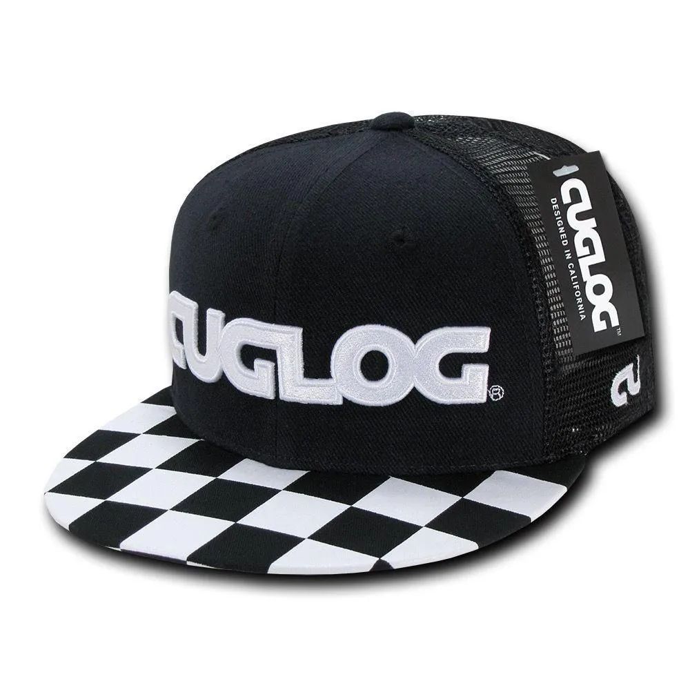 Cuglog Checker Retro Flat Bill High Crown 6 Panel Trucker Caps Hats