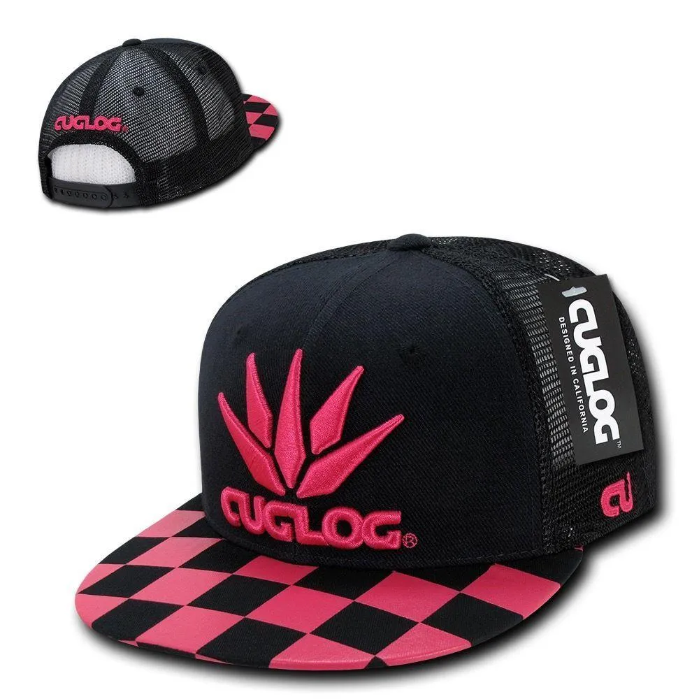 Cuglog Checker Retro Flat Bill High Crown 6 Panel Trucker Caps Hats