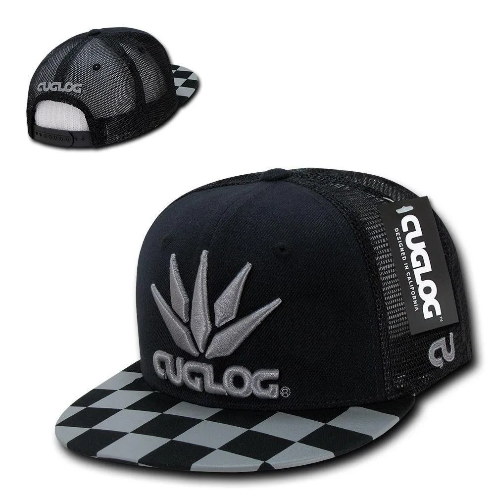 Cuglog Checker Retro Flat Bill High Crown 6 Panel Trucker Caps Hats