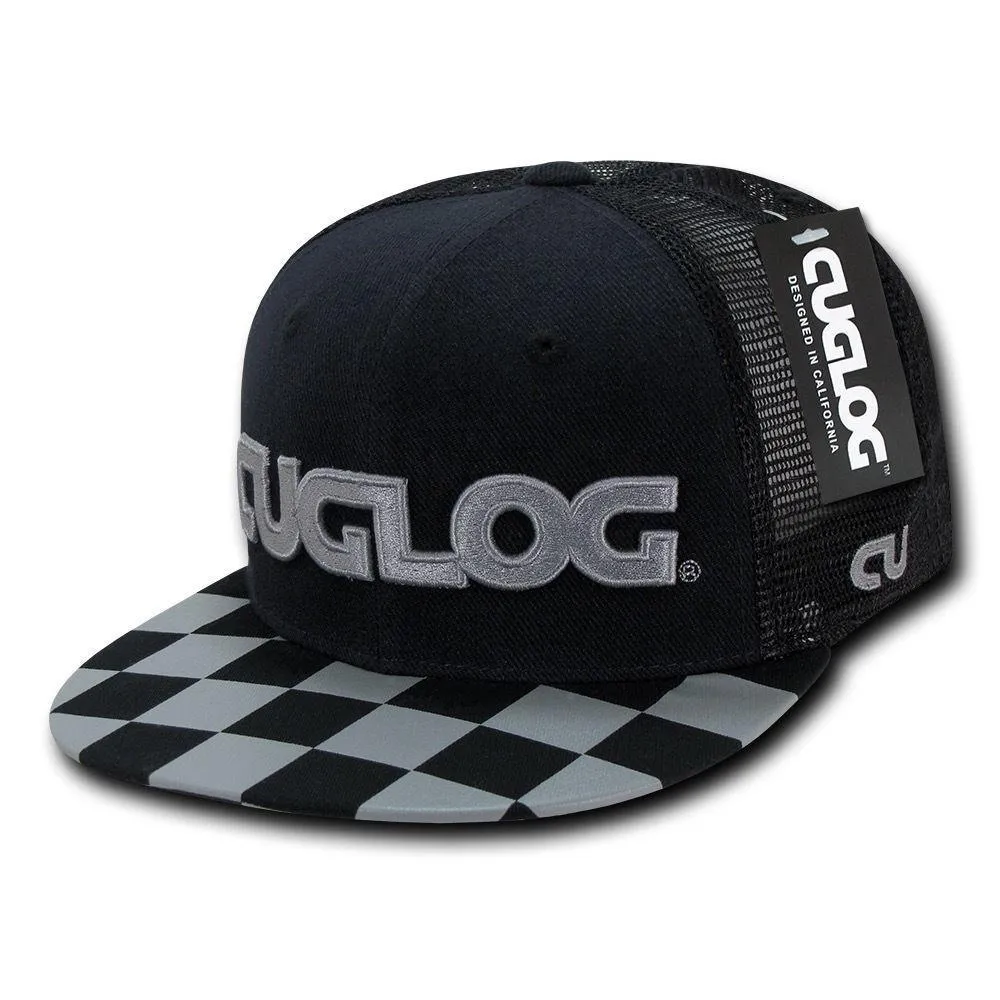 Cuglog Checker Retro Flat Bill High Crown 6 Panel Trucker Caps Hats
