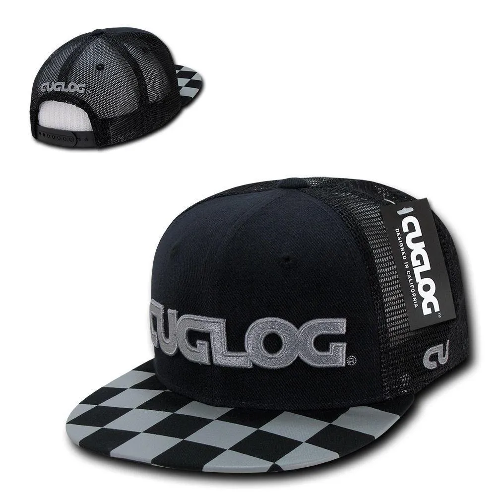 Cuglog Checker Retro Flat Bill High Crown 6 Panel Trucker Caps Hats