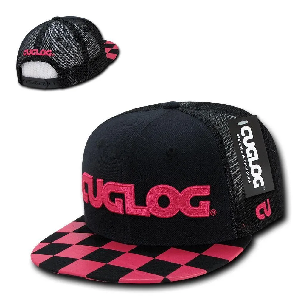 Cuglog Checker Retro Flat Bill High Crown 6 Panel Trucker Caps Hats