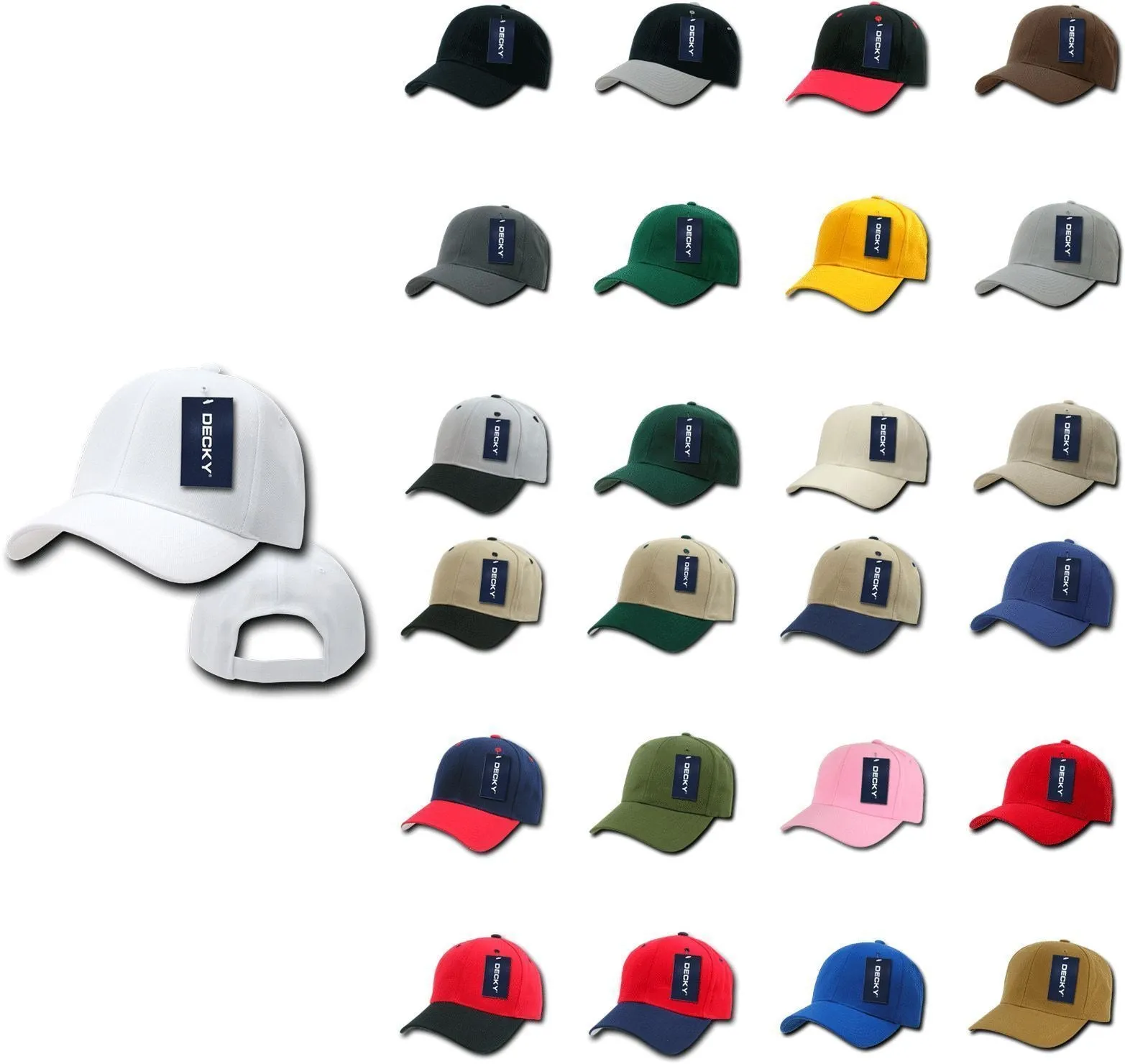 Decky Deluxe Polo Dad Baseball Hats Caps Hook Loop Closure Solid Two Tone Colors