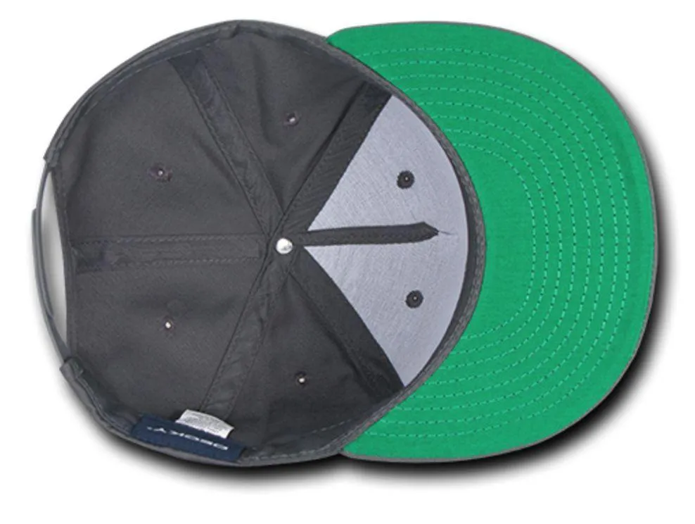 Decky Flat Bill Snapback Cotton Two Tone Baseball Green Under Visor Hats Caps