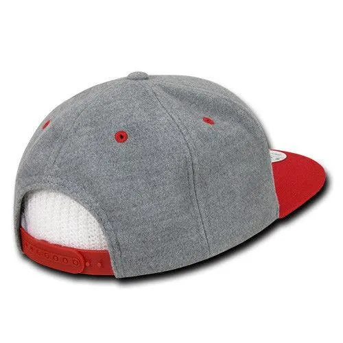 Decky Wool/Acrylic Melton Crown Snapback Two Tone 6 Panel Flat Bill Hats Caps