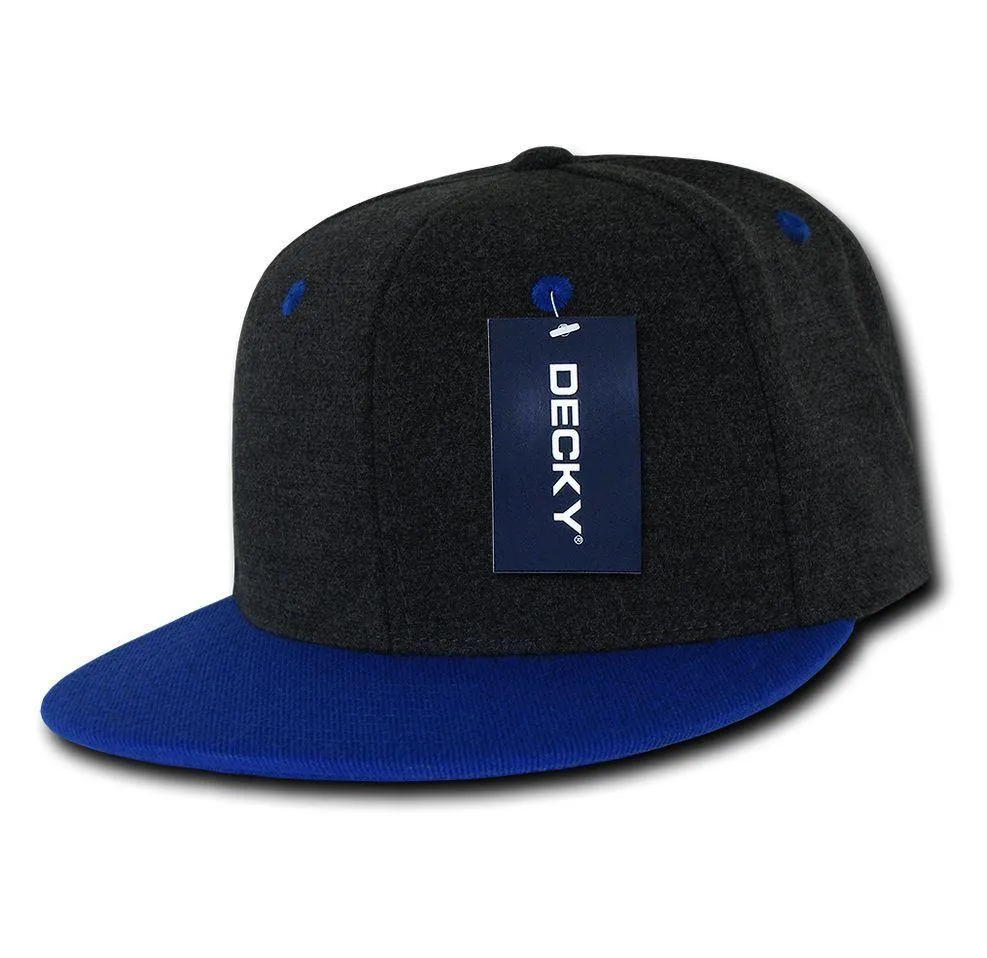 Decky Wool/Acrylic Melton Crown Snapback Two Tone 6 Panel Flat Bill Hats Caps