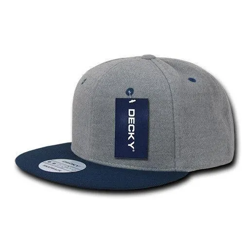 Decky Wool/Acrylic Melton Crown Snapback Two Tone 6 Panel Flat Bill Hats Caps
