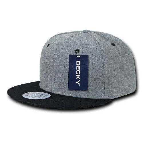 Decky Wool/Acrylic Melton Crown Snapback Two Tone 6 Panel Flat Bill Hats Caps