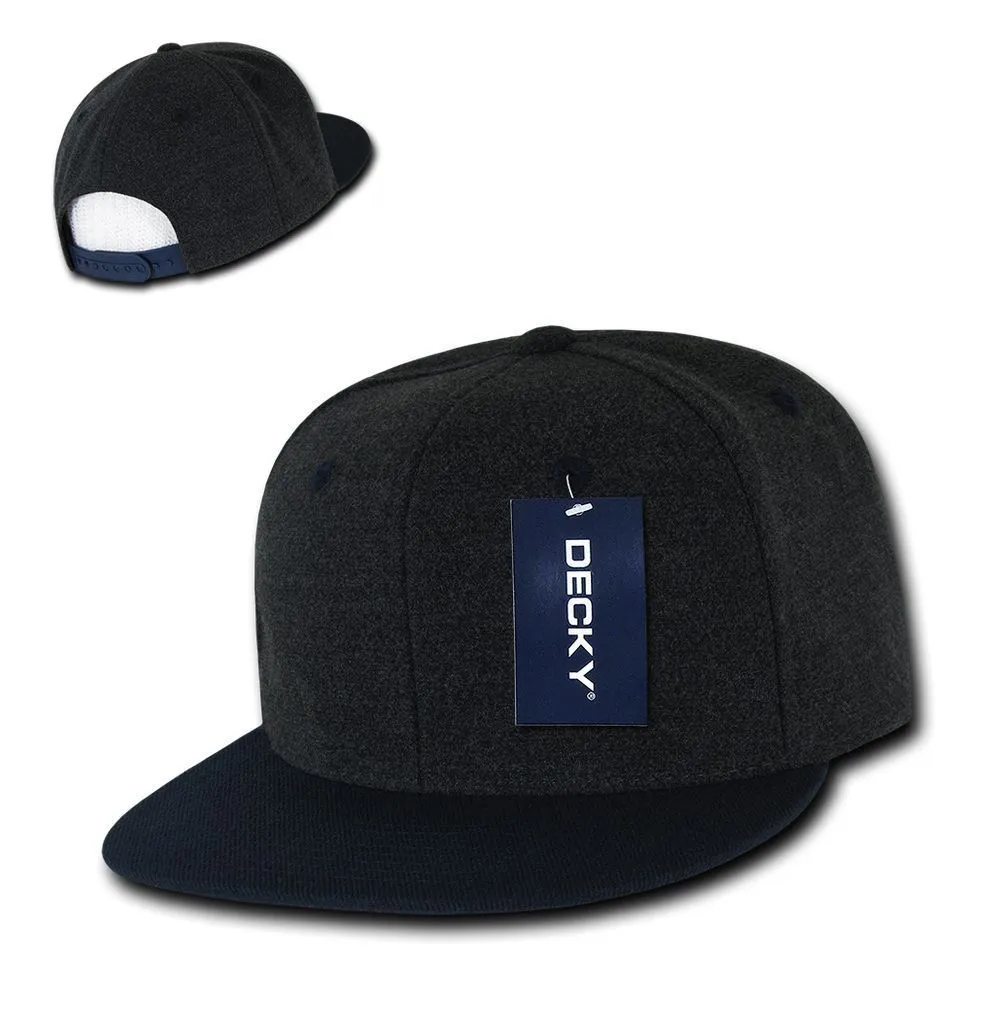 Decky Wool/Acrylic Melton Crown Snapback Two Tone 6 Panel Flat Bill Hats Caps