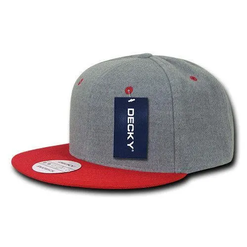Decky Wool/Acrylic Melton Crown Snapback Two Tone 6 Panel Flat Bill Hats Caps