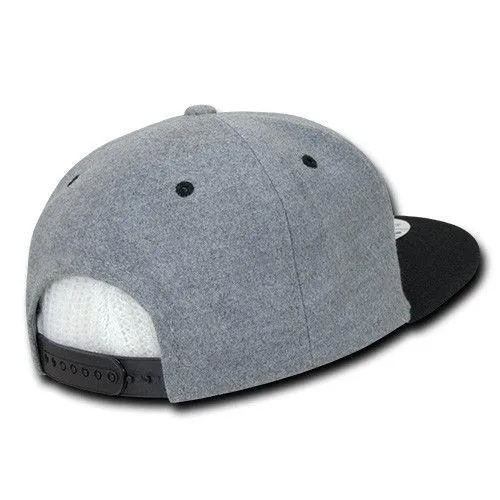 Decky Wool/Acrylic Melton Crown Snapback Two Tone 6 Panel Flat Bill Hats Caps