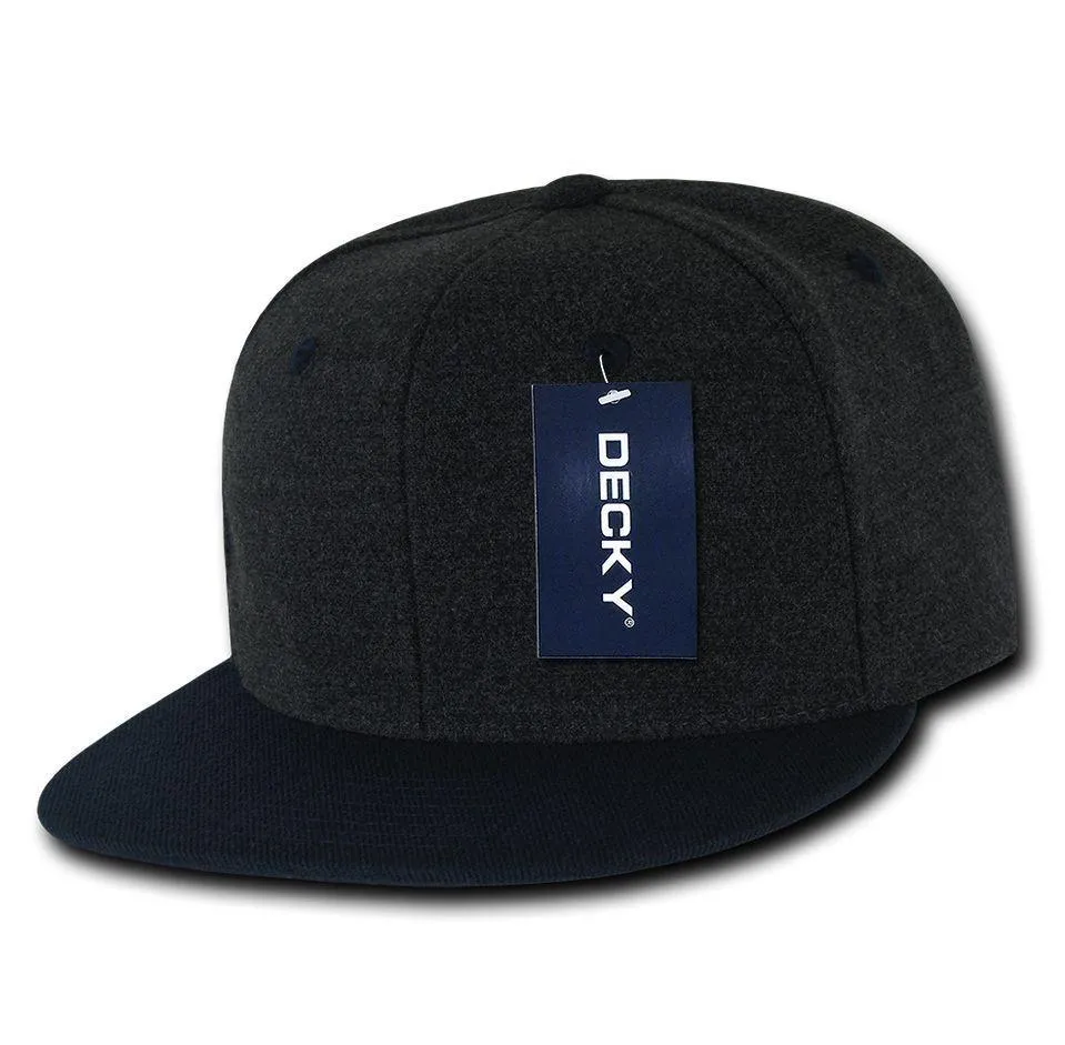 Decky Wool/Acrylic Melton Crown Snapback Two Tone 6 Panel Flat Bill Hats Caps