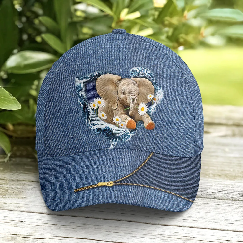 Elephant Daisy Flowers Jean Style Baseball Cap Coolspod