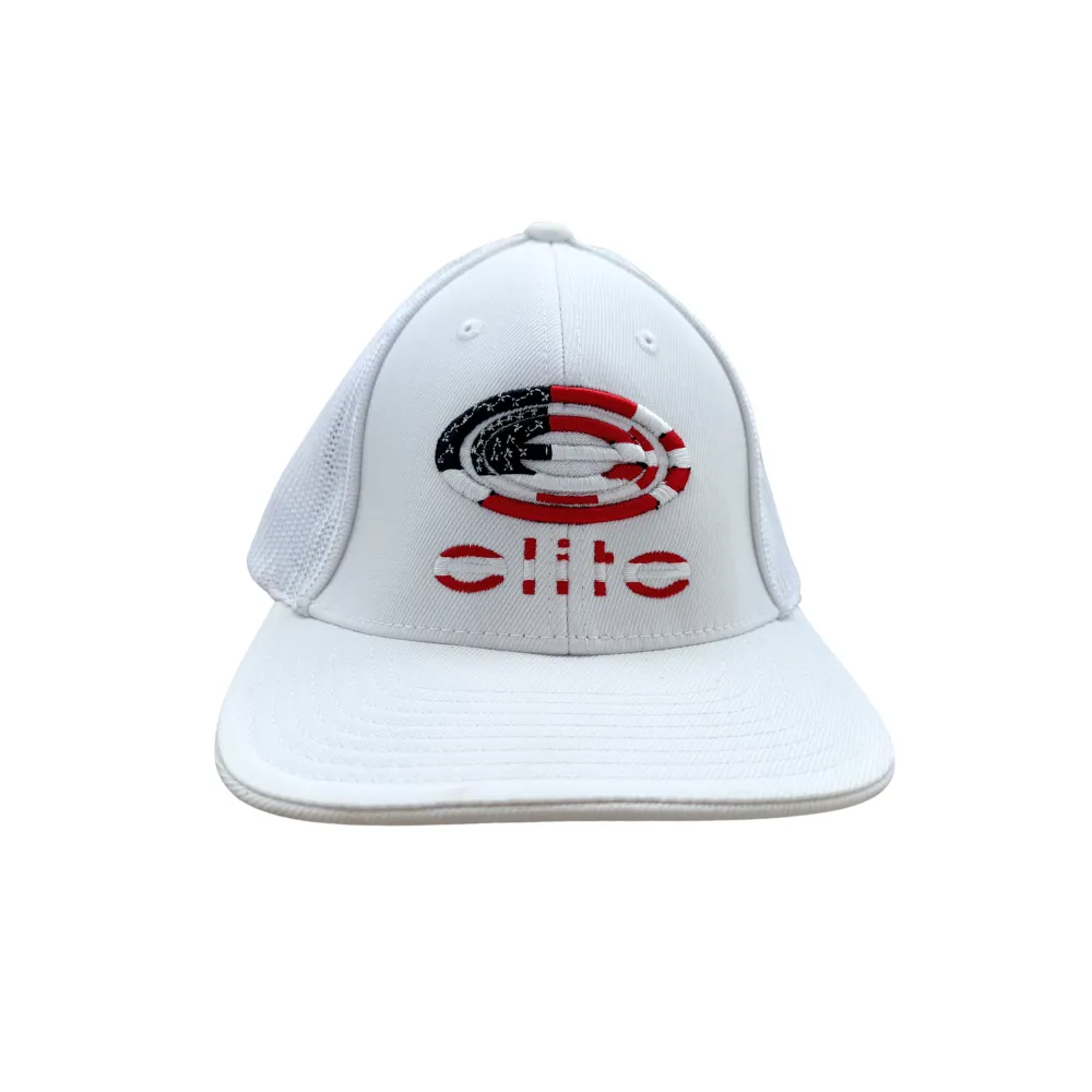 Elite Hat - Solid White White Patriotic Flag