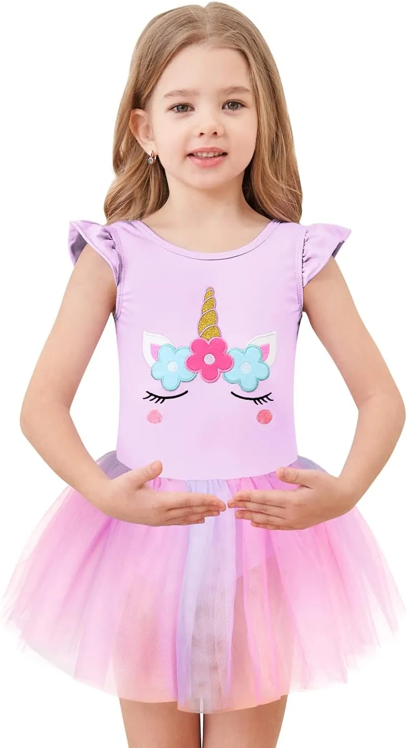 EQSJIU Unicorn Ballet Leotards with Tutu for Girls Toddlers Dance Cotton Tulle Skirts Dress