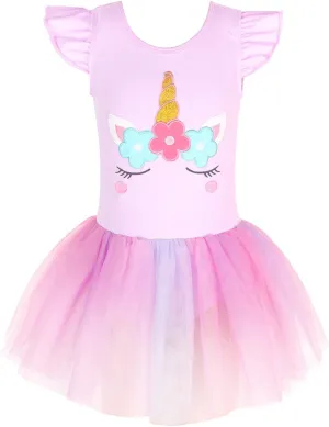 EQSJIU Unicorn Ballet Leotards with Tutu for Girls Toddlers Dance Cotton Tulle Skirts Dress