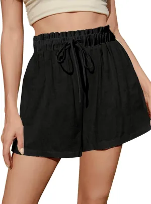 Fancysters Womens Linen Casual Shorts High Waisted Cotton Shorts Summer Flowy Beach Drawstring Shorts