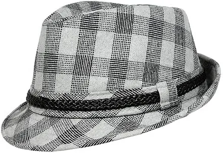 Fedora - Plaid Print w/Braided Band - White - HT-FHT2490WT