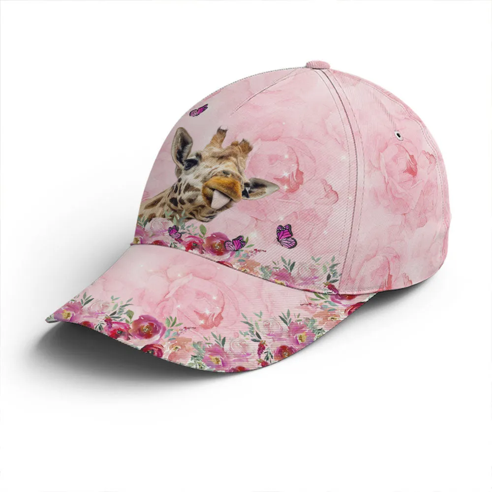 Floral Pink Giraffe Baseball Cap Coolspod