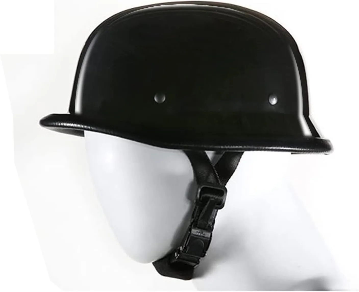 German Novelty Skull Cap, Basic Glossy Black Finish German Novelty Hat with Adjustable Chin Strap