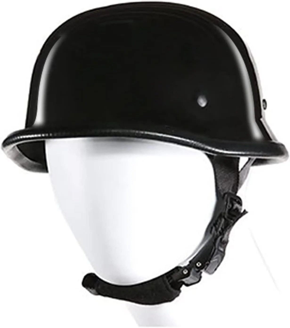German Novelty Skull Cap, Basic Glossy Black Finish German Novelty Hat with Adjustable Chin Strap