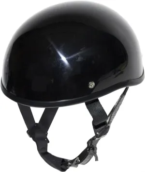 German Novelty Skull Cap, Basic Glossy Black Finish German Novelty Hat with Adjustable Chin Strap